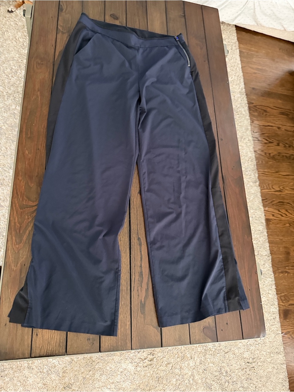 Athleta Navy Pants with Black Waistband Detail